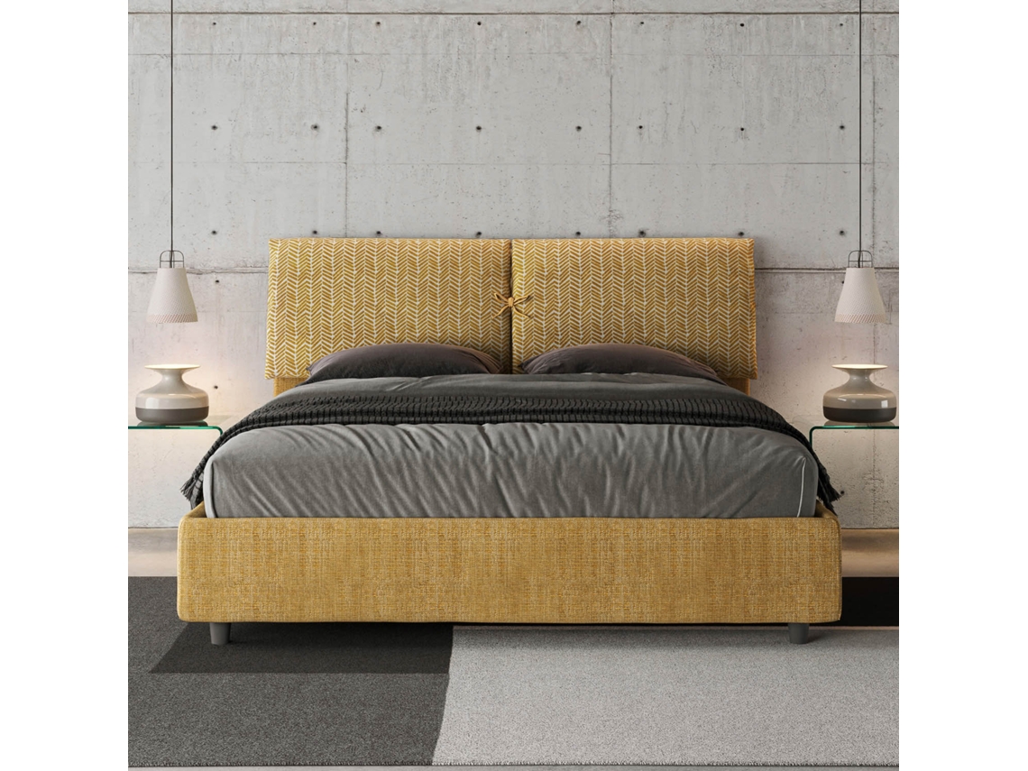 Cama de Casal Queen Size com Arrumação Estofada MadosITYHOME (160 x 200 cm - Paneles de Melamina y tejido)