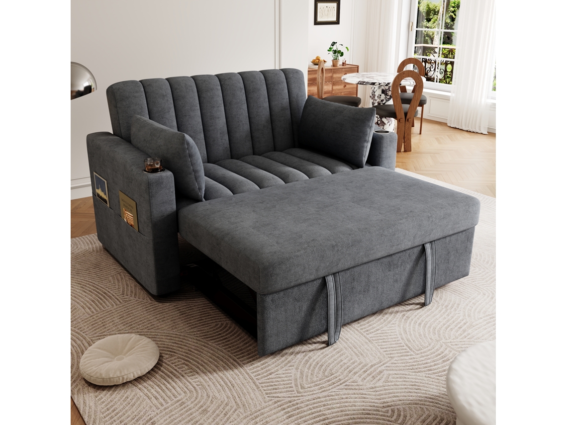 Sofá multifuncional, sofá-cama de 2 lugares com encosto ajustável, com porta-copos e travesseiros Pangshiyuan (136 x 162 x 84 cm)