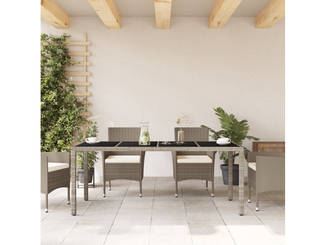 Vidaxl Mesa Jardim Tampo Vidro 190x90x75cm Vime Pe Cinza Claro
