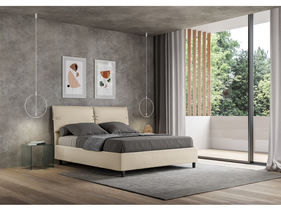 Cama de Casal Queen Size com Arrumação Estofada SleeperITYHOME (160 x 210 cm - Painéis de Melamina e Couro Sintético)