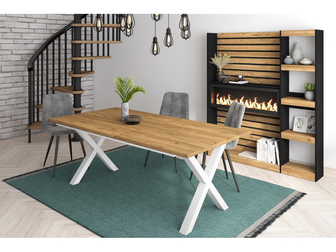 Mesa de Refeição SKRAUT HOME Tetrix 10 Lugares (Carvalho - Melamina - 194 x 90 x 75 cm)