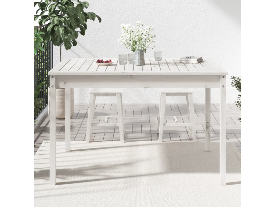 Mesa De Jardim | Mesa De Exterior 121x82,5x76 Cm Madeira De Pinho Maciça Branco Lovely Home