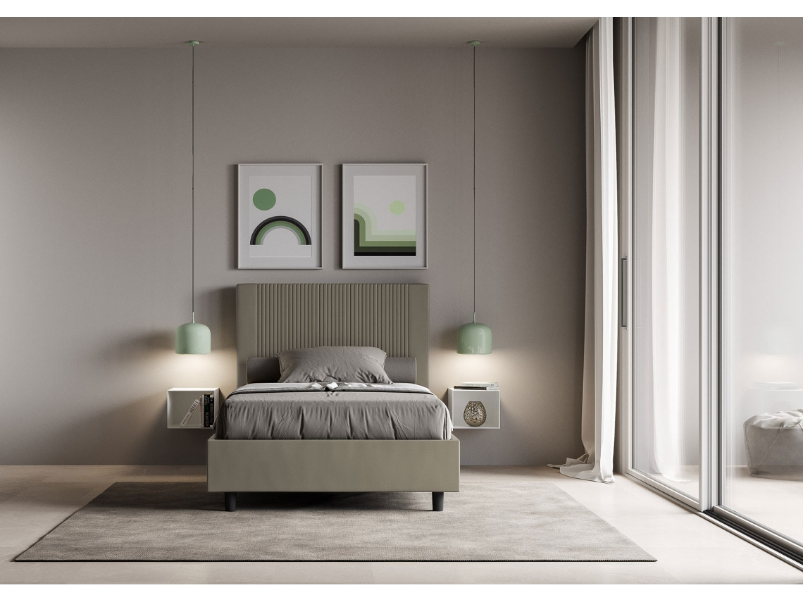 Cama de Casal Con Estrado Estofada GoyaITYHOME (140 x 210 cm - Painéis de Melamina e Couro Sintético)