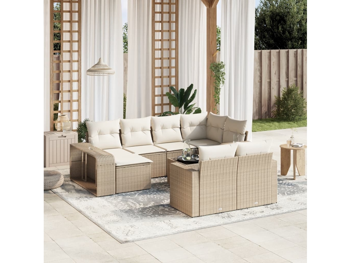 Conjunto 11 sofás de jardim c/ almofadões VIDAXL vime PE bege