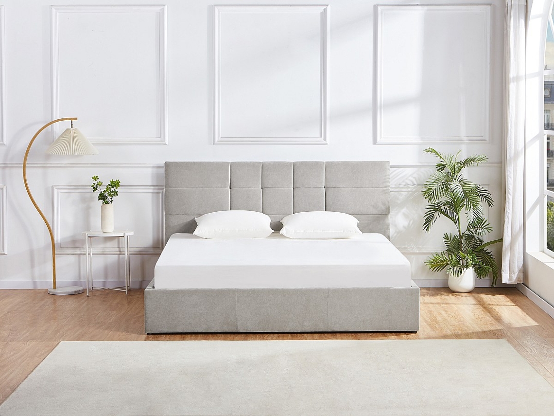 Cama Com Cofre Hopeya Pascal Morabito Cinzento Claro 180 X 200 Cm Com Colchã£o Com Estrado