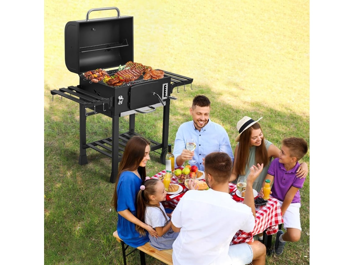 Carrinho de churrasco a carvão XXL, grande fumante preto de alta qualidade