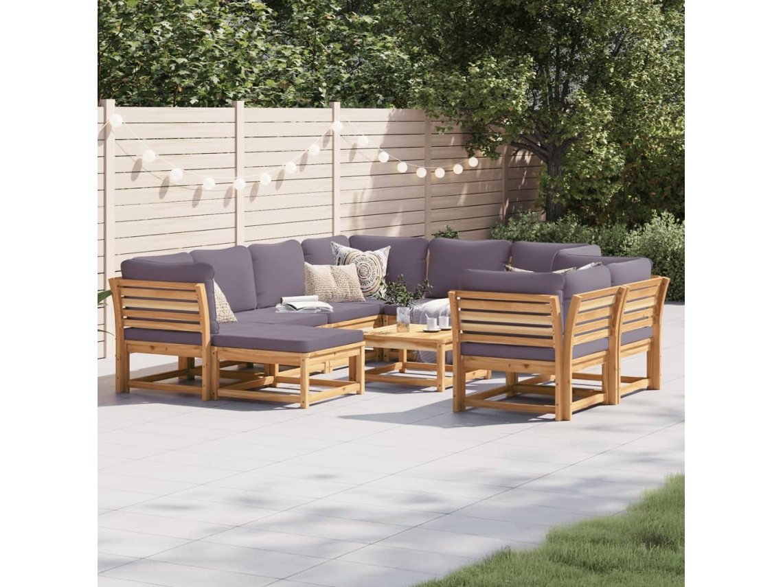 Conjunto 10 Lounge Jardim C/Almofadões VIDAXL Madeira Maciça Acácia