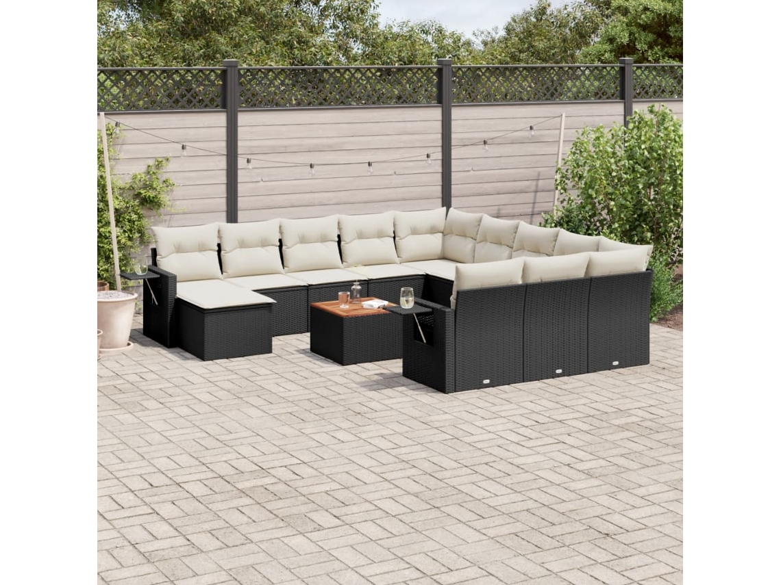 Conjunto 13 de sofás de jardim com almofadões VIDAXL vime PE preto