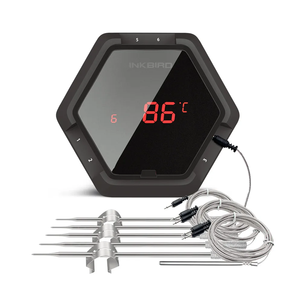 Termômetro De Churrasco Sem Fio, Compatível Com Bluetooth, Até 6 Sondas,6xs Preto 6 Sensor Oem