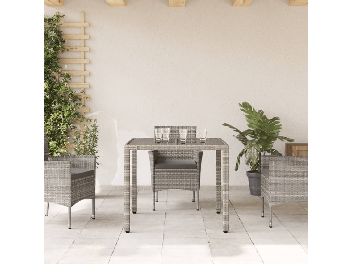 Mesa De Jardim Com Tampo De Vidro 90x90x75 Cm Vime Pe Cinzento