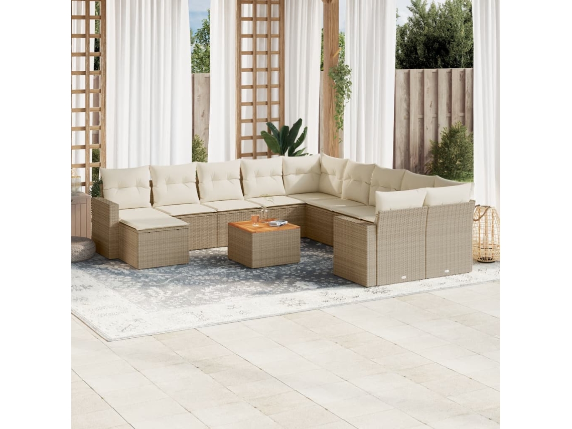 Conjunto 12 de sofás p/ jardim com almofadões VIDAXL vime PE bege