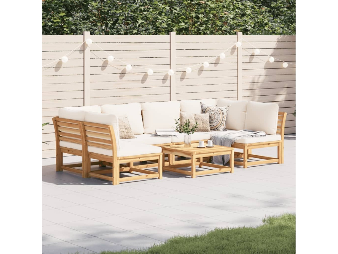 Conjunto 7 lounge jardim c/almofadões VIDAXL madeira maciça acácia