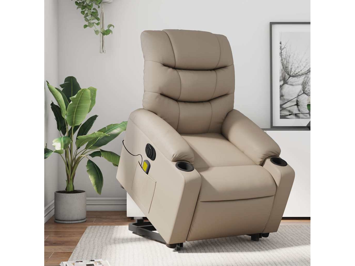 Poltrona reclinável massagens elétrica elevatória VIDAXL Marrom Couro Artificial (75.5 x 147 x 80.5 cm)