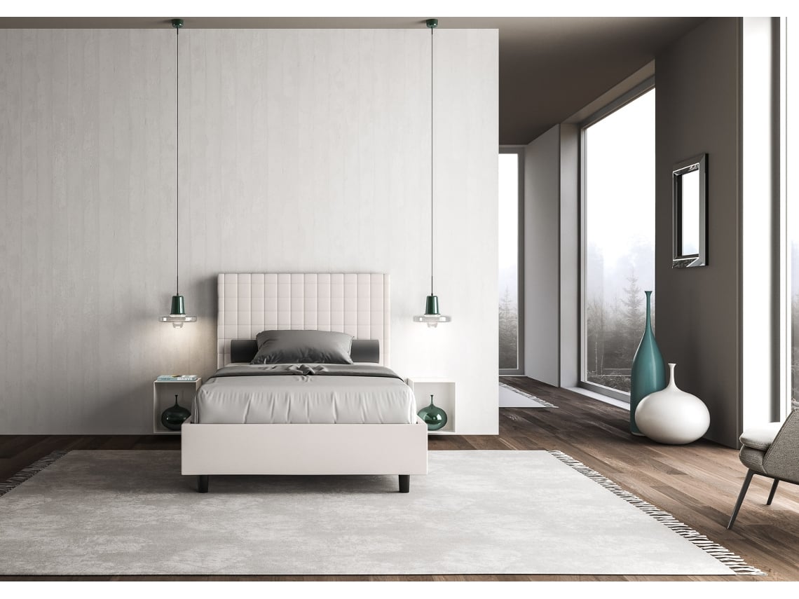 Cama de Casal Sem Estrado Estofada SunnyITYHOME (140 x 200 cm - Painéis de Melamina e Couro Sintético)