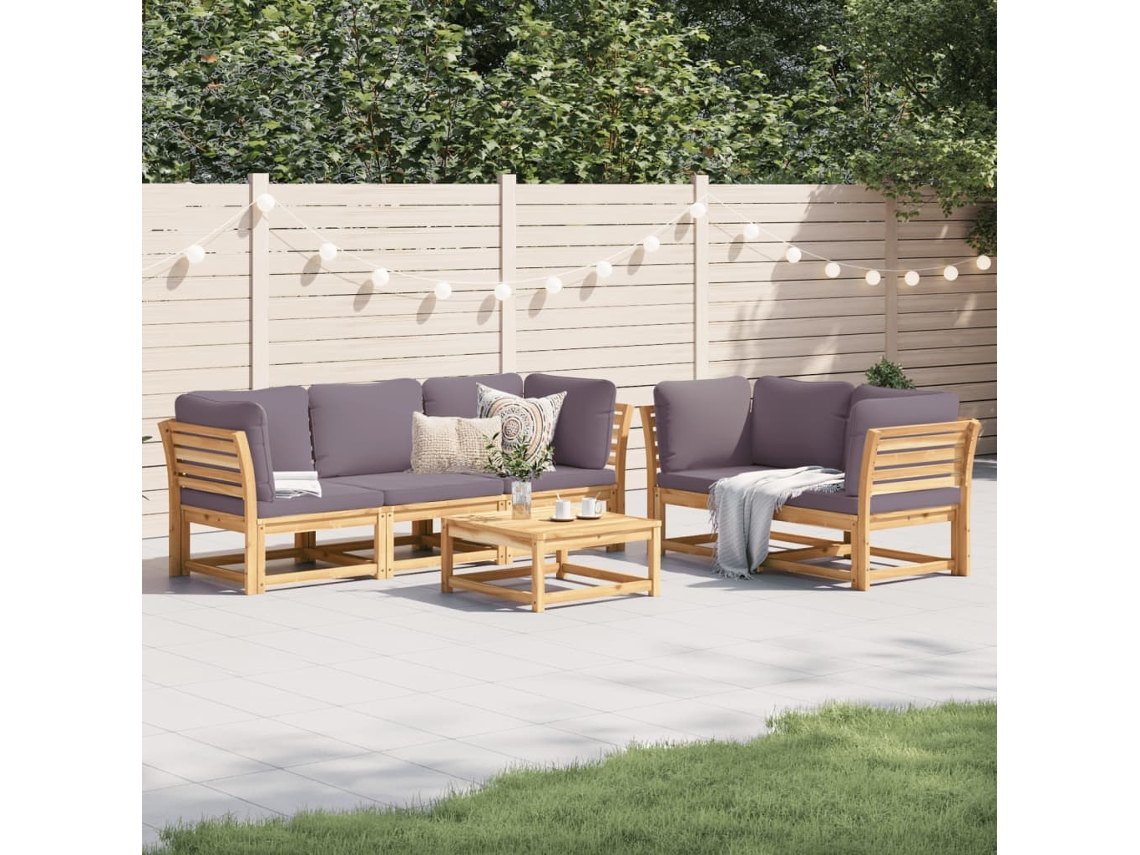 Conjunto 6 lounge jardim c/almofadões VIDAXL madeira maciça acácia
