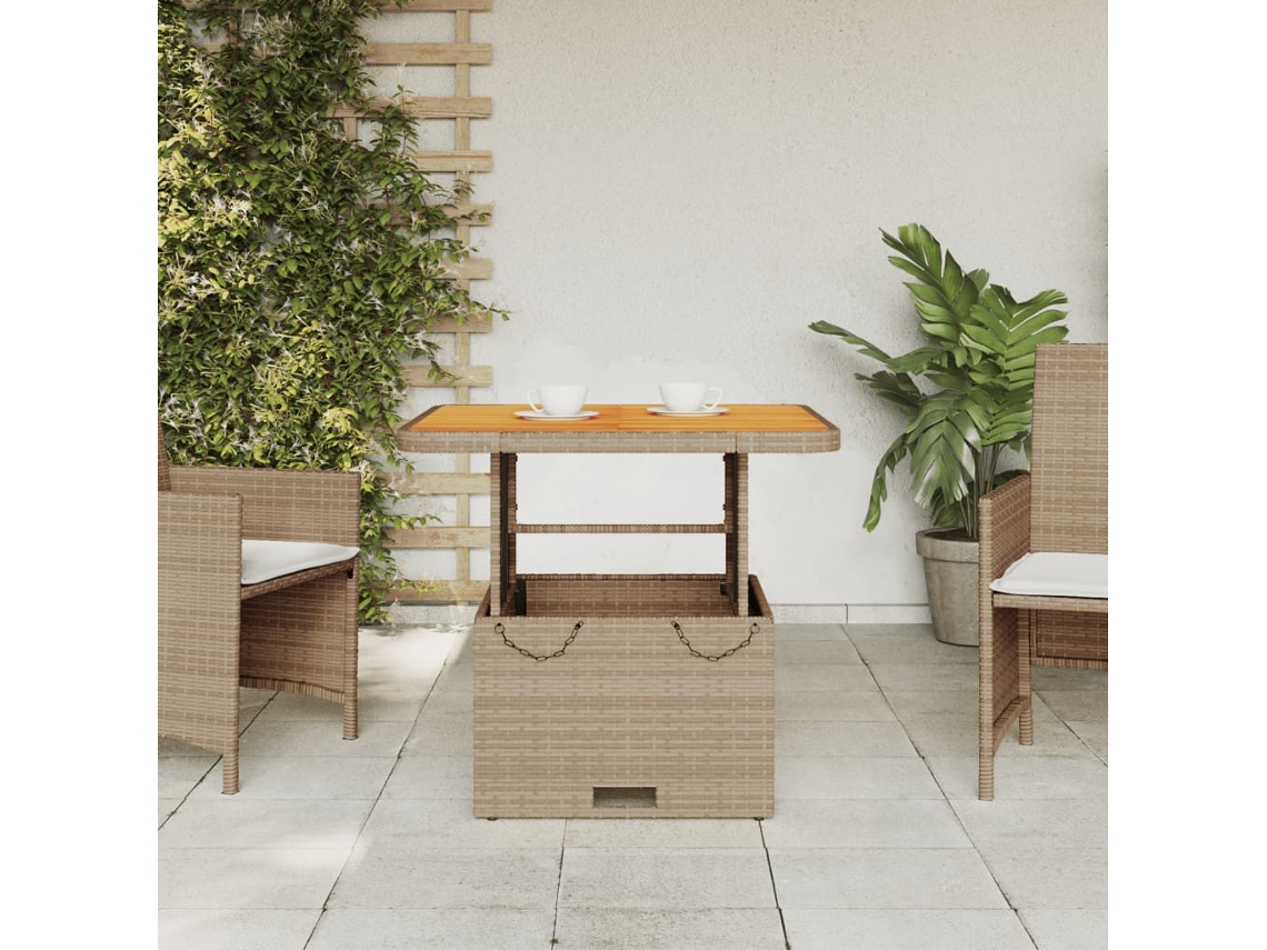 Mesa De Jardim Mesa Para Exterior 80x80x71 Cm Vime Pe E Madeira De Acácia Bege Lovely Home