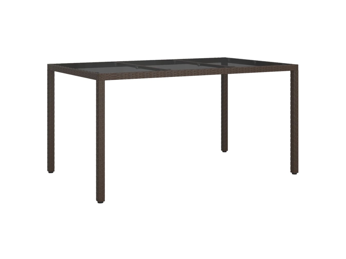 Mesa de Jardim 150X90X75 Cm Vidro Temperado e Vime Pe Castanho NONAME