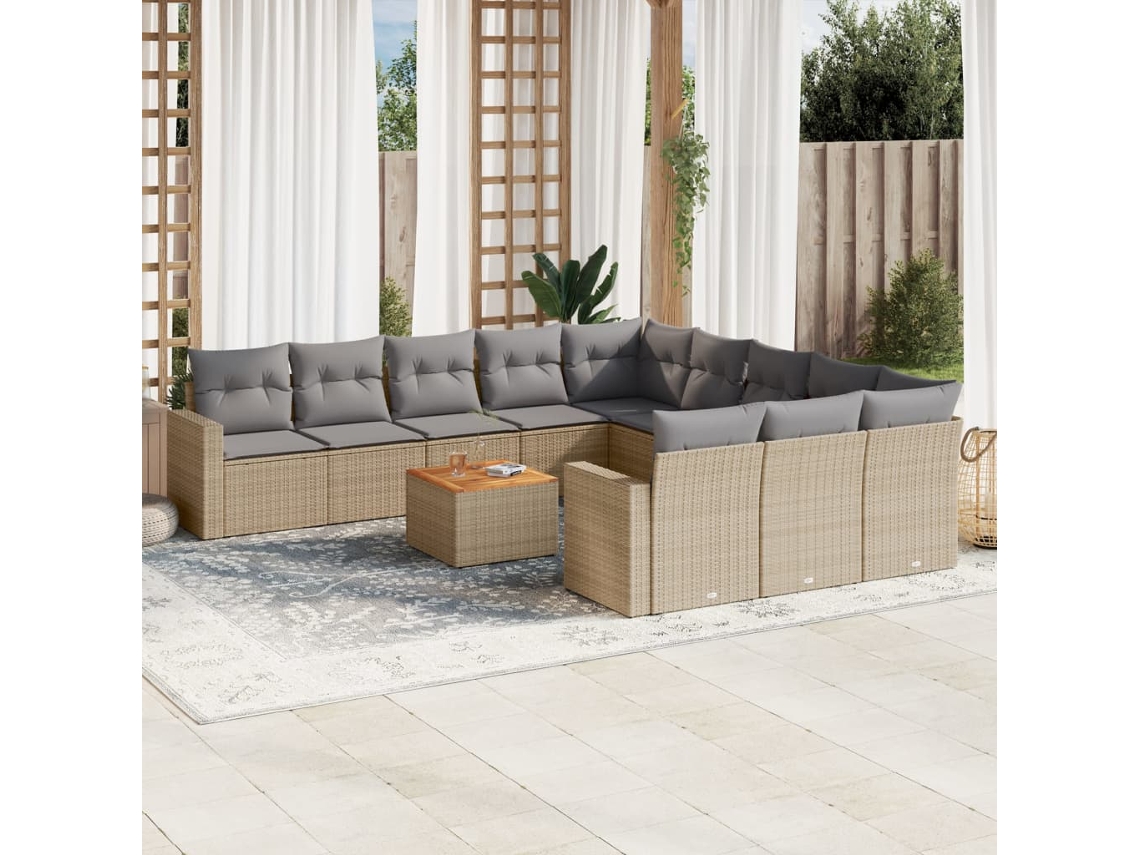 Conjunto 12 de sofás p/ jardim com almofadões VIDAXL vime PE bege