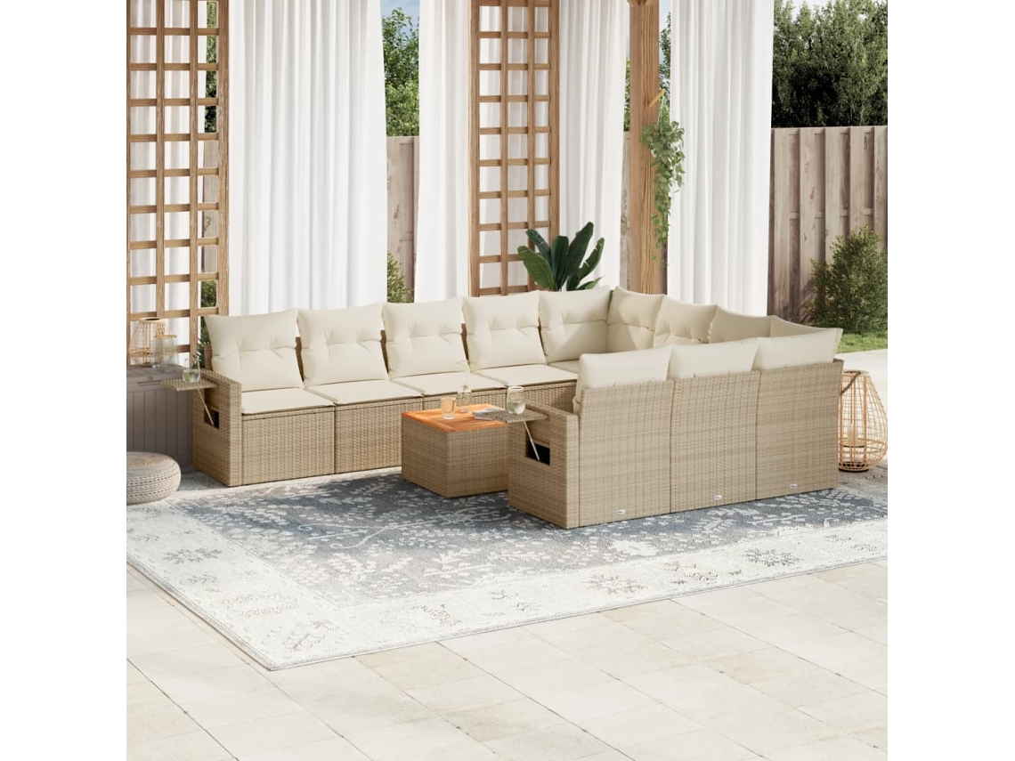 Conjunto 11 sofás de jardim c/ almofadões VIDAXL vime PE bege