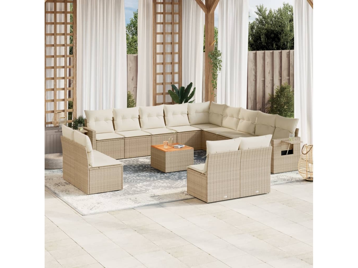 Conjunto 14 de sofás p/ jardim com almofadões VIDAXL vime PE bege