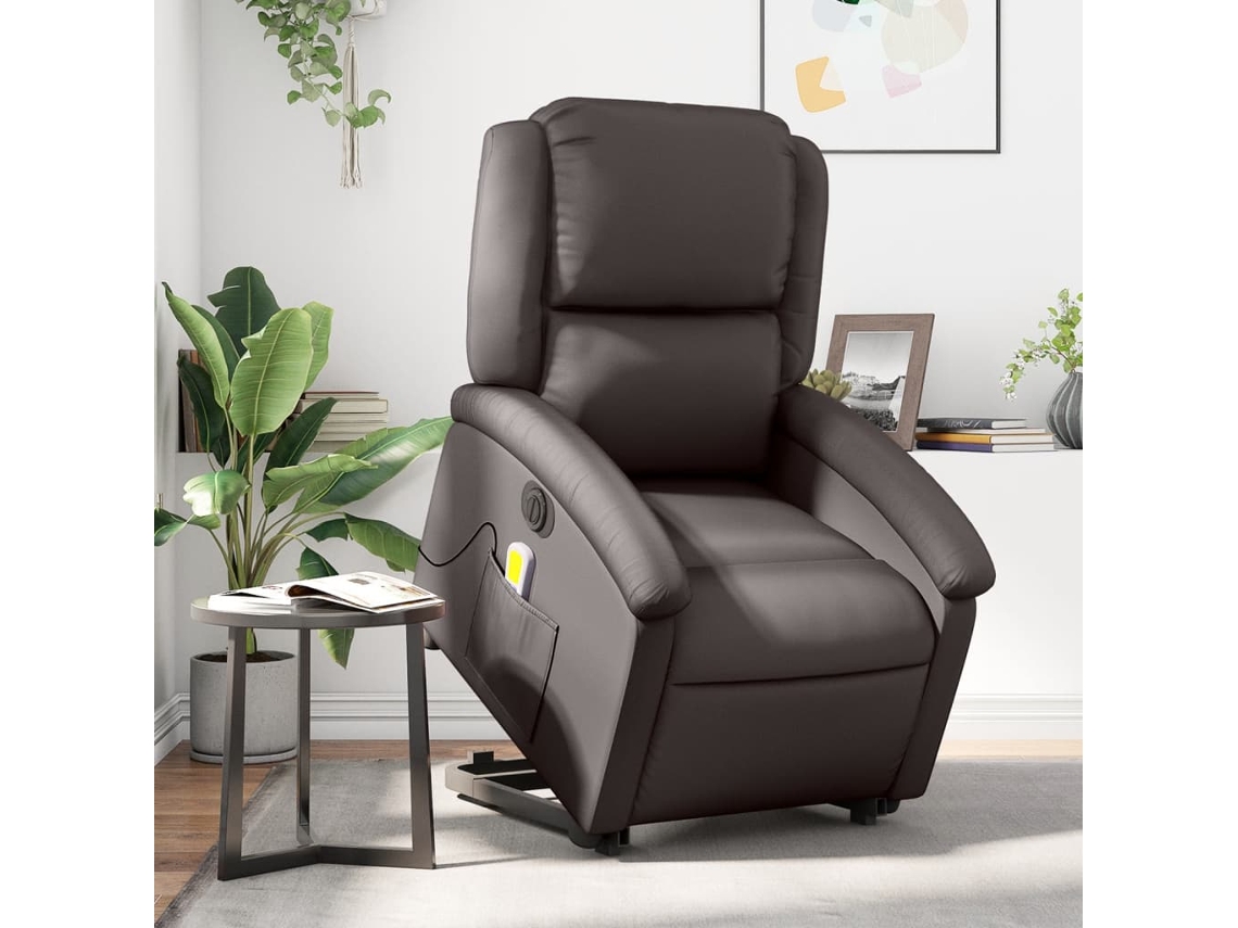 Poltrona reclinável massagens elétrica elevatória VIDAXL Marrom Couro (71 x 86.5 x 99.5 cm)