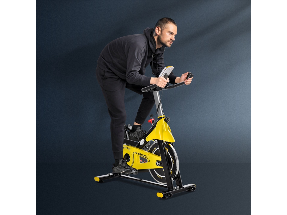 Bicicleta De Exercício Com Ajuste De Altura E Display Lcd, Estrutura Em Aço E Abs, Amarelo Haochrymec (50x100x101 113 Cm)