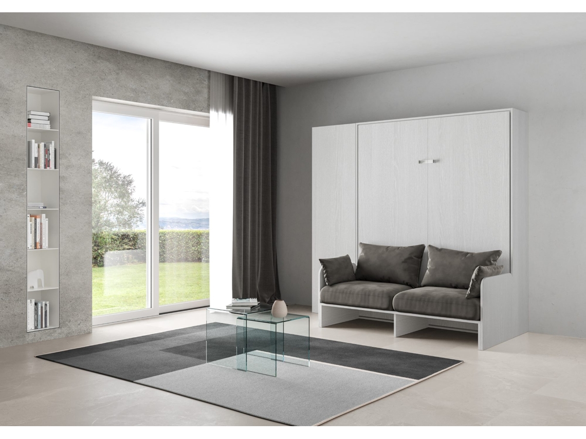 Cama Abatível 160 Vertical Sofà com Coluna ITAMOBY Kentaro Sofà (234 x 105 x 210 cm - Painéis em Melamina - Freixo Branco)