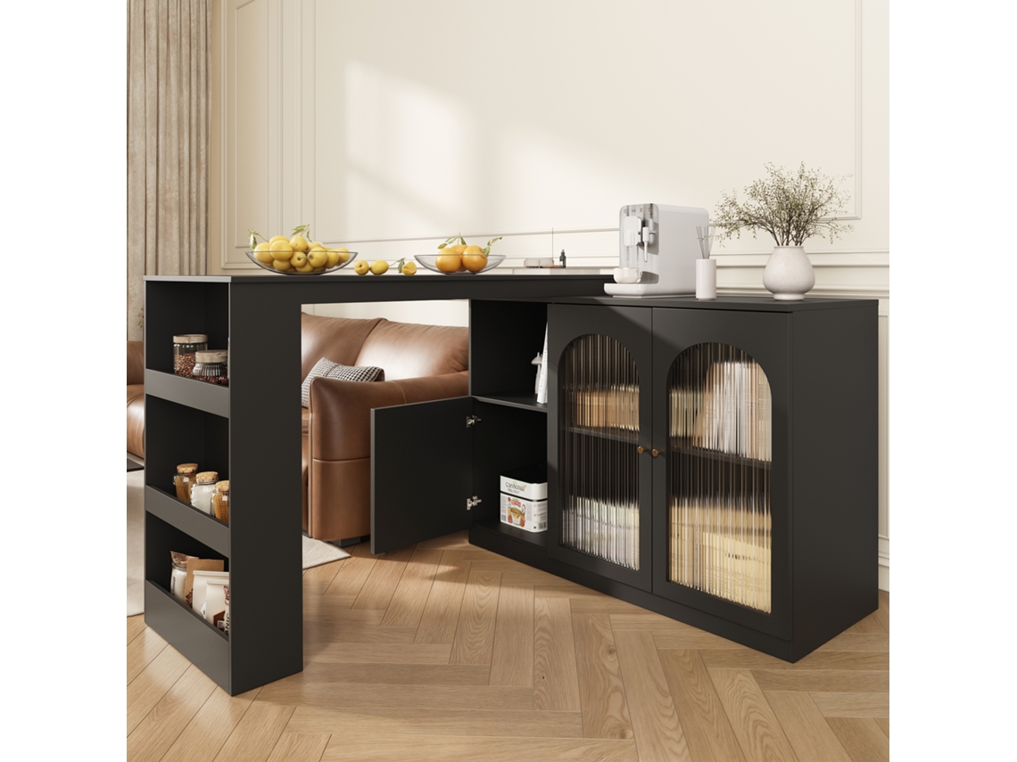 Móvel De Bar Giratório 1 Peça, 360°, Mdf E Vidro, Para Cozinha E Sala, Branco E Preto Pangshiyuan (120x40x97cm)