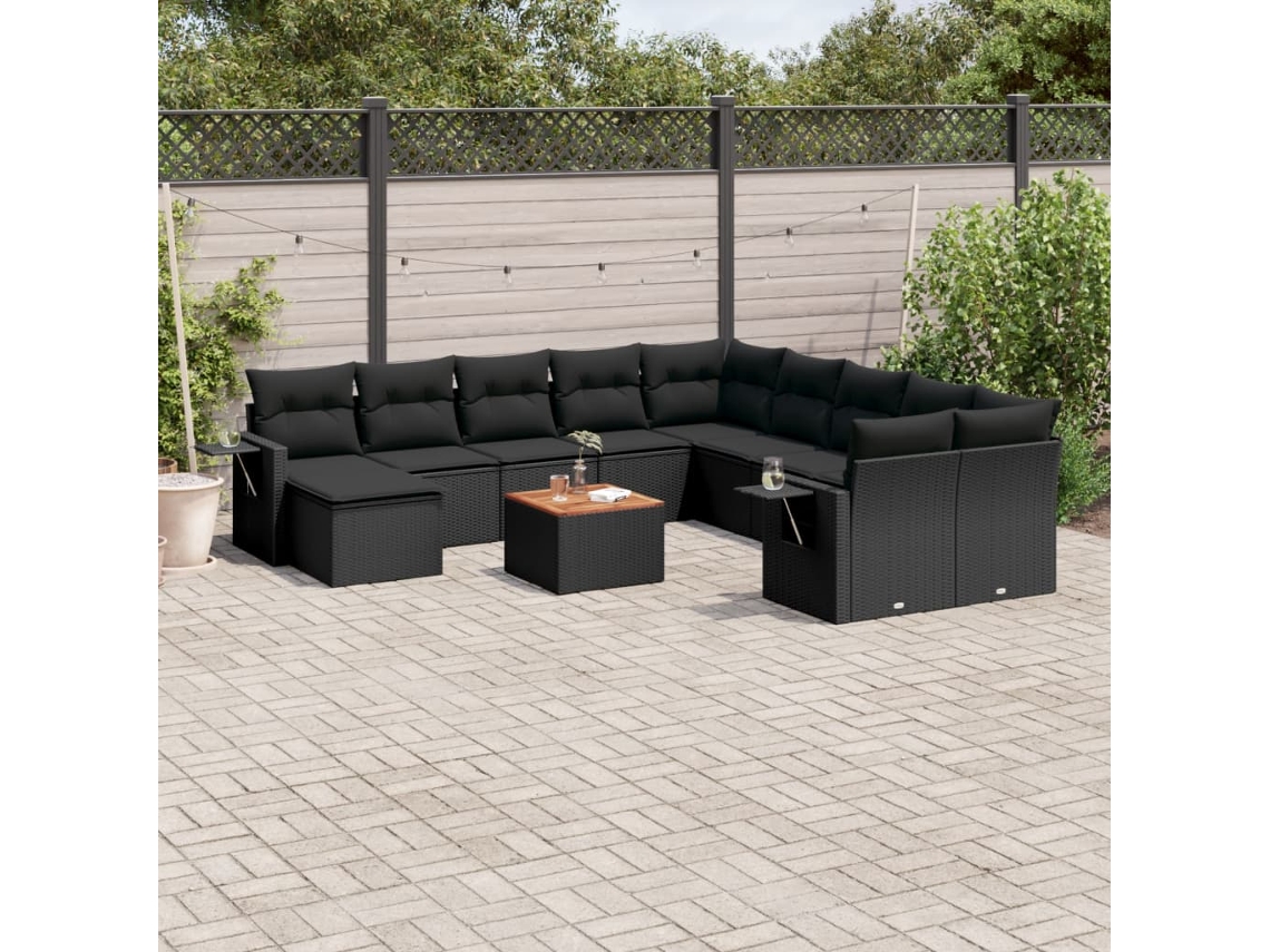 Conjunto 12 de sofás de jardim c/ almofadões VIDAXL vime PE preto