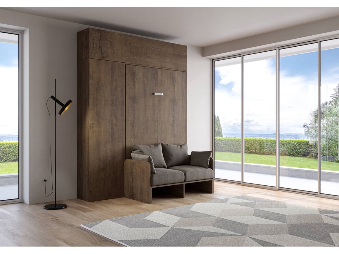 Cama Abatível 140 Vertical Sofà com Coluna ITAMOBY Kentaro Sofà (214 x 105 x 250 cm - Painéis em Melamina - Nogueira)