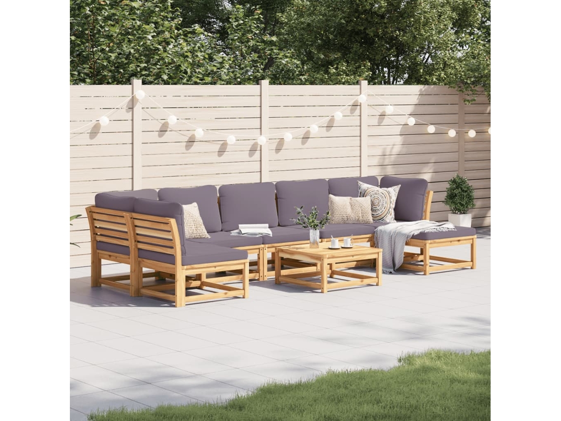Conjunto 8 lounge jardim c/almofadões VIDAXL madeira maciça acácia