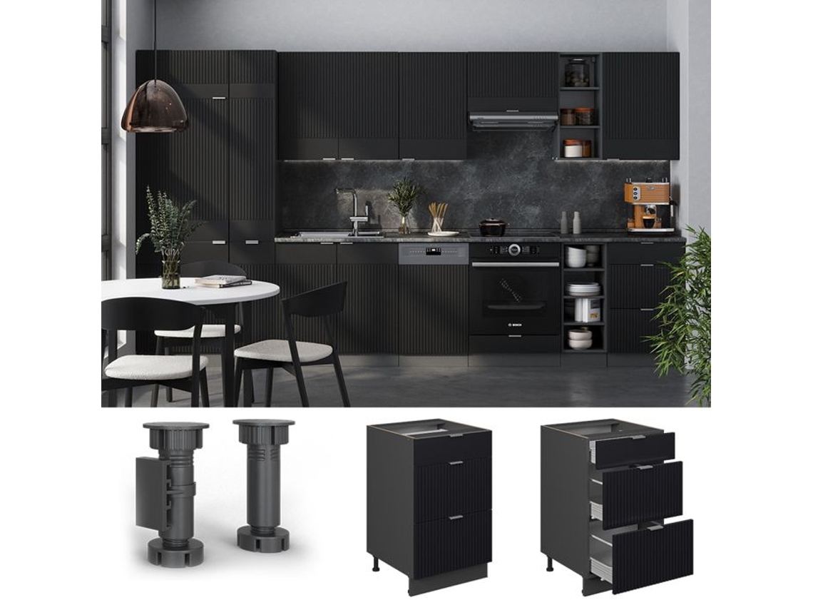 Mesa De Sala De Jantar Goldamo, 200x90cm Extensível, Preto, Ouro, Vicco