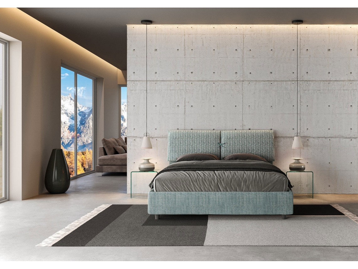 Cama de Casal Queen Size Con Estrado Estofada MadosITYHOME (160 x 200 cm - Painéis de Melamina e tecido)