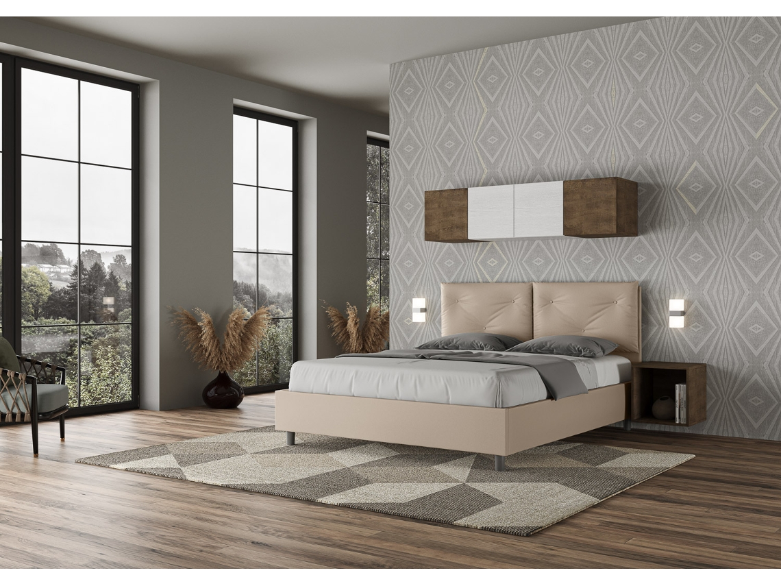 Cama de Casal Queen Size Sem Estrado Estofada AppiaITYHOME (160 x 190 cm - Painéis de Melamina e Couro Sintético)