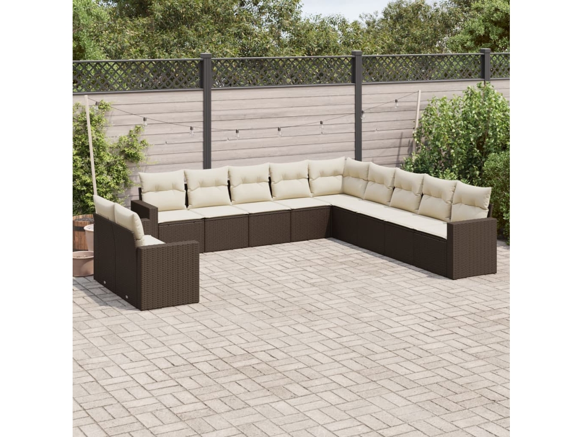 Conjunto 11 Sofás de Jardim com Almofadões VIDAXL Vime Pe Castanho