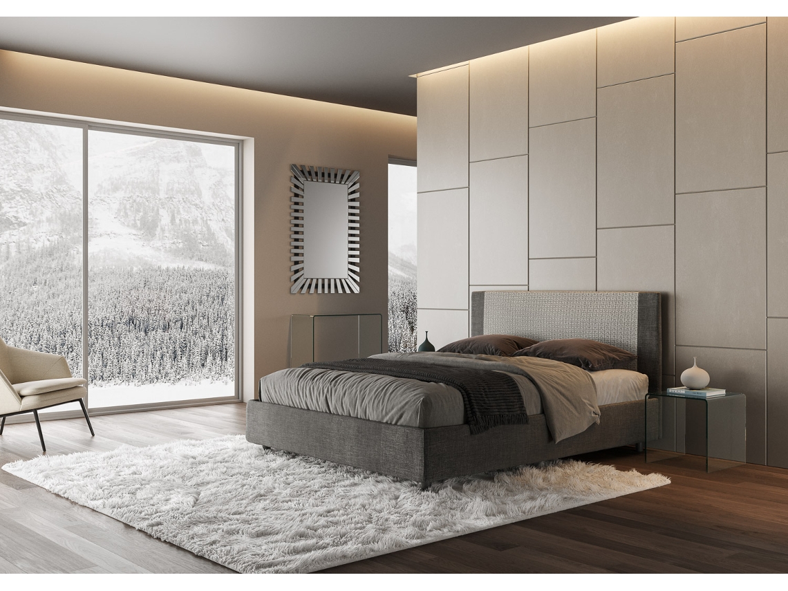 Cama de Casal Queen Size Sem Estrado Estofada RosalITYHOME (160 x 200 cm - Painéis de Melamina e tecido)