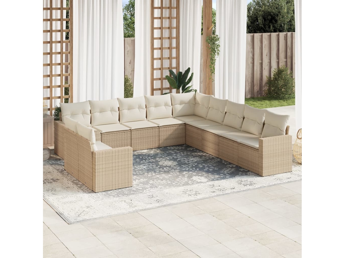 Conjunto 11 sofás de jardim c/ almofadões VIDAXL vime PE bege