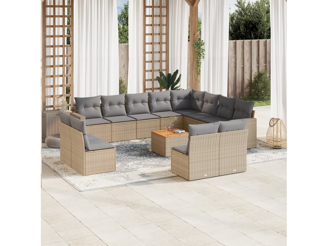 Conjunto 13 de sofás p/ jardim com almofadões VIDAXL vime PE bege