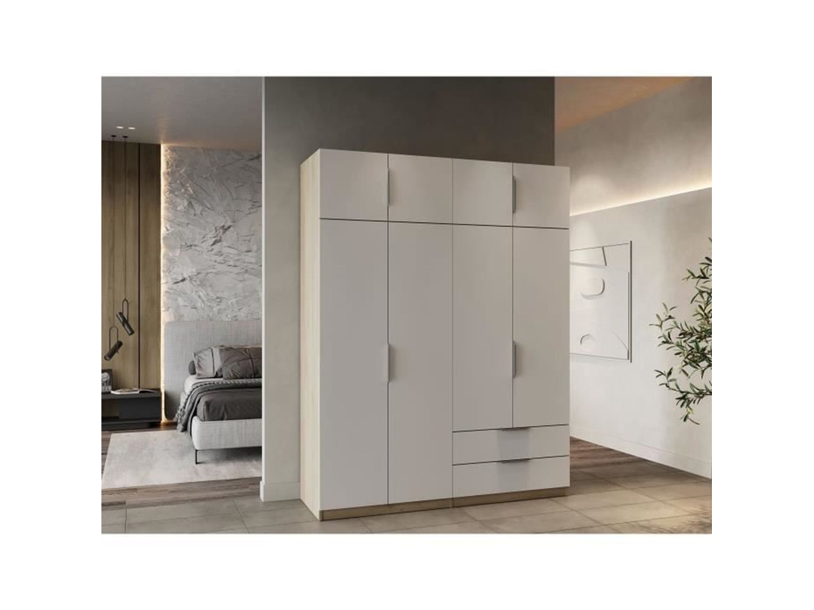 Armário de quarto - 8 portas - 2 gavetas - Kronberg branco e carvalho DEMEYERE