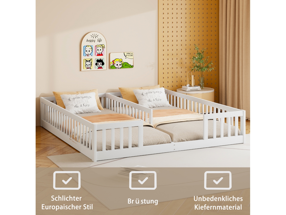 Cama Estofada, 90 X 200 Cm, Berço Com Corrimão, Com Base Ripada (sem Colchão), Branco