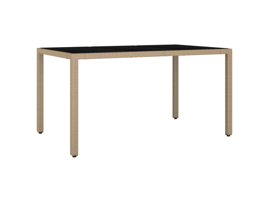 Mesa de Jardim LOVELY HOME Jantar com Tampo de Vidro Vime Pe/Vidro Temperado Bege (150 x 90 x 75 cm)