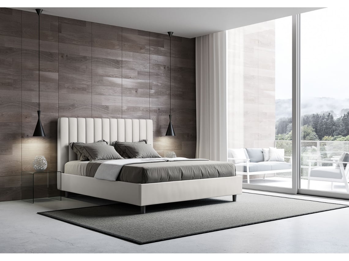 Cama de Casal Queen Size Sem Estrado Estofada AguedaITYHOME (160 x 190 cm - Painéis de Melamina e Couro Sintético)