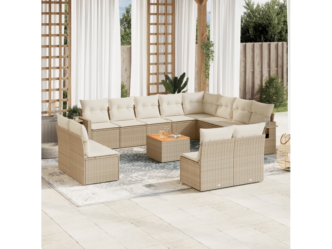 Conjunto 13 de sofás p/ jardim com almofadões VIDAXL vime PE bege