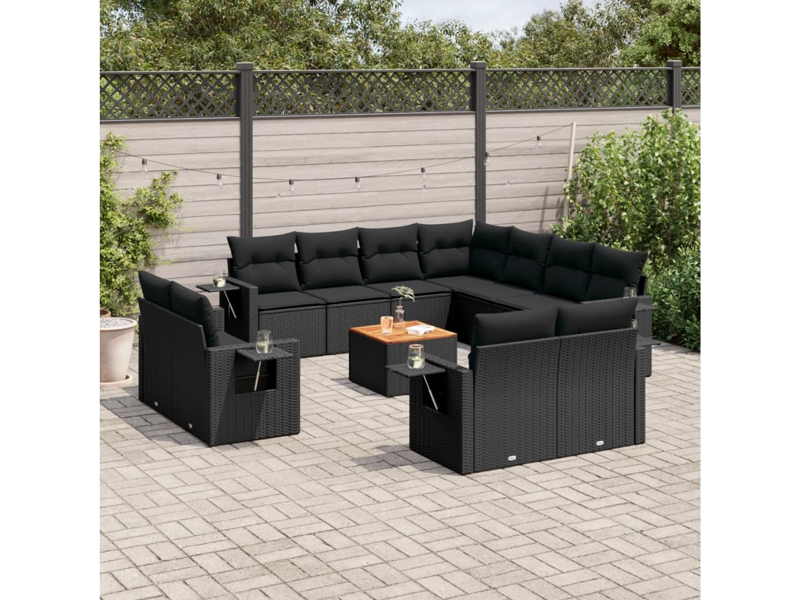 Conjunto 12 de sofás de jardim c/ almofadões VIDAXL vime PE preto