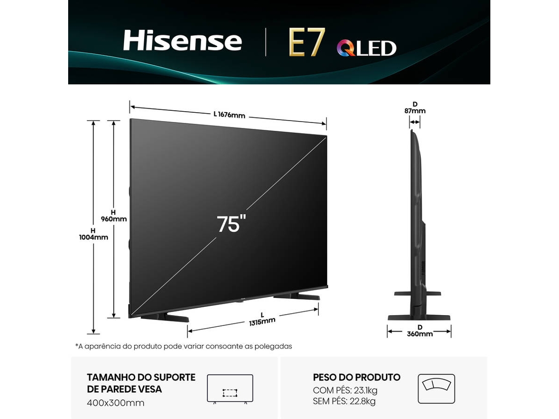TV HISENSE 75E7Q (QLED - 75'' - 189 cm - 4k Ultra HD - Smart TV)