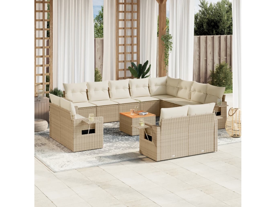 Conjunto 13 de sofás p/ jardim com almofadões VIDAXL vime PE bege