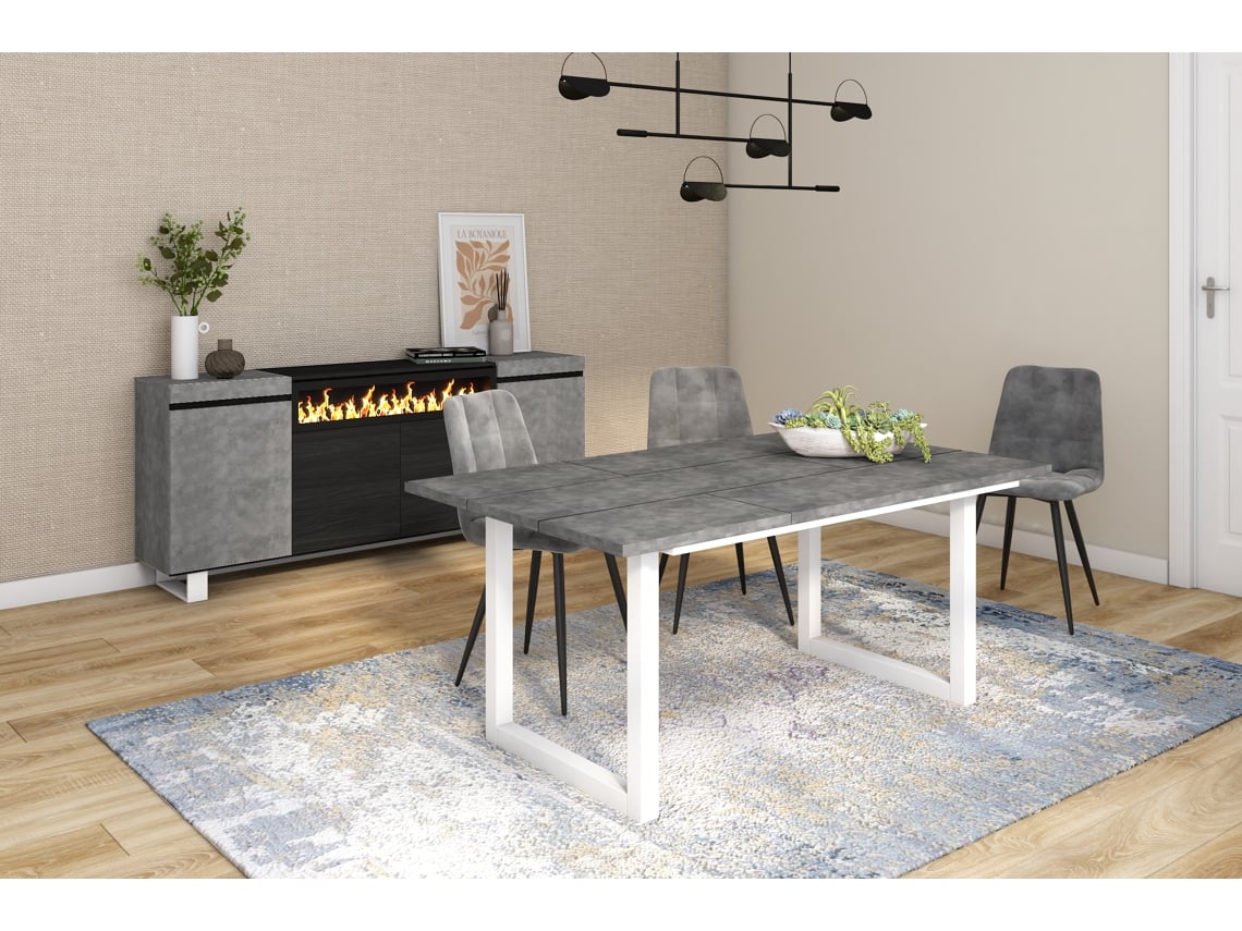 DUERMETE ONLINE Mesa Sala de Jantar Mesa Cozinha 170 para 8 Pessoas Pés de Madeira Estilo Industrial Cimento