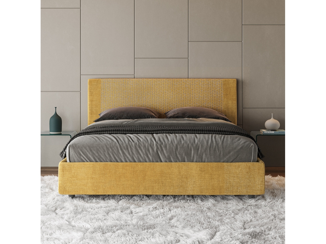 Cama de Casal Queen Size Sem Estrado Estofada RosalITYHOME (160 x 190 cm - Painéis de Melamina e tecido)
