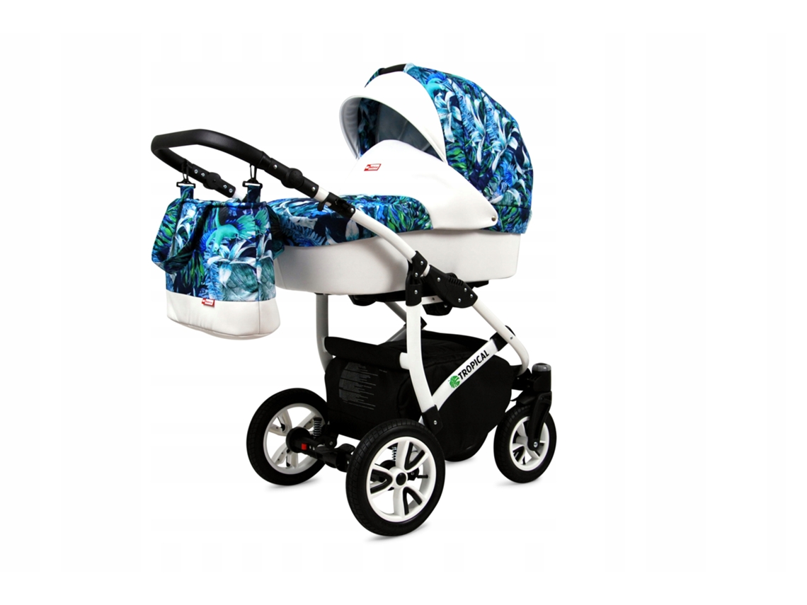 Carrinho De Bebé Multifuncional Babylux Tropical 4 Em 1 -mint Parrots - Ajustável E Dobrável Construção Leve Em Alumínio - Acessórios
