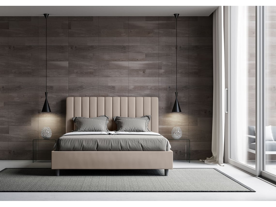Cama de Casal Queen Size Sem Estrado Estofada AguedaITYHOME (160 x 200 cm - Painéis de Melamina e Couro Sintético)